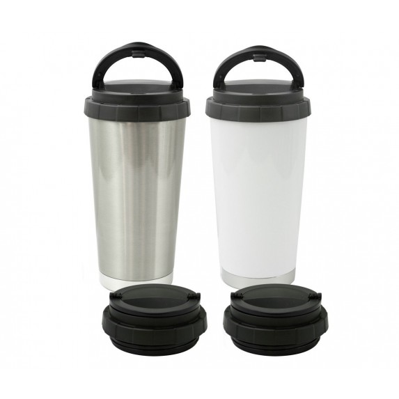 STAINLESS THERMOS CUP SILVER & WHITE 16oz